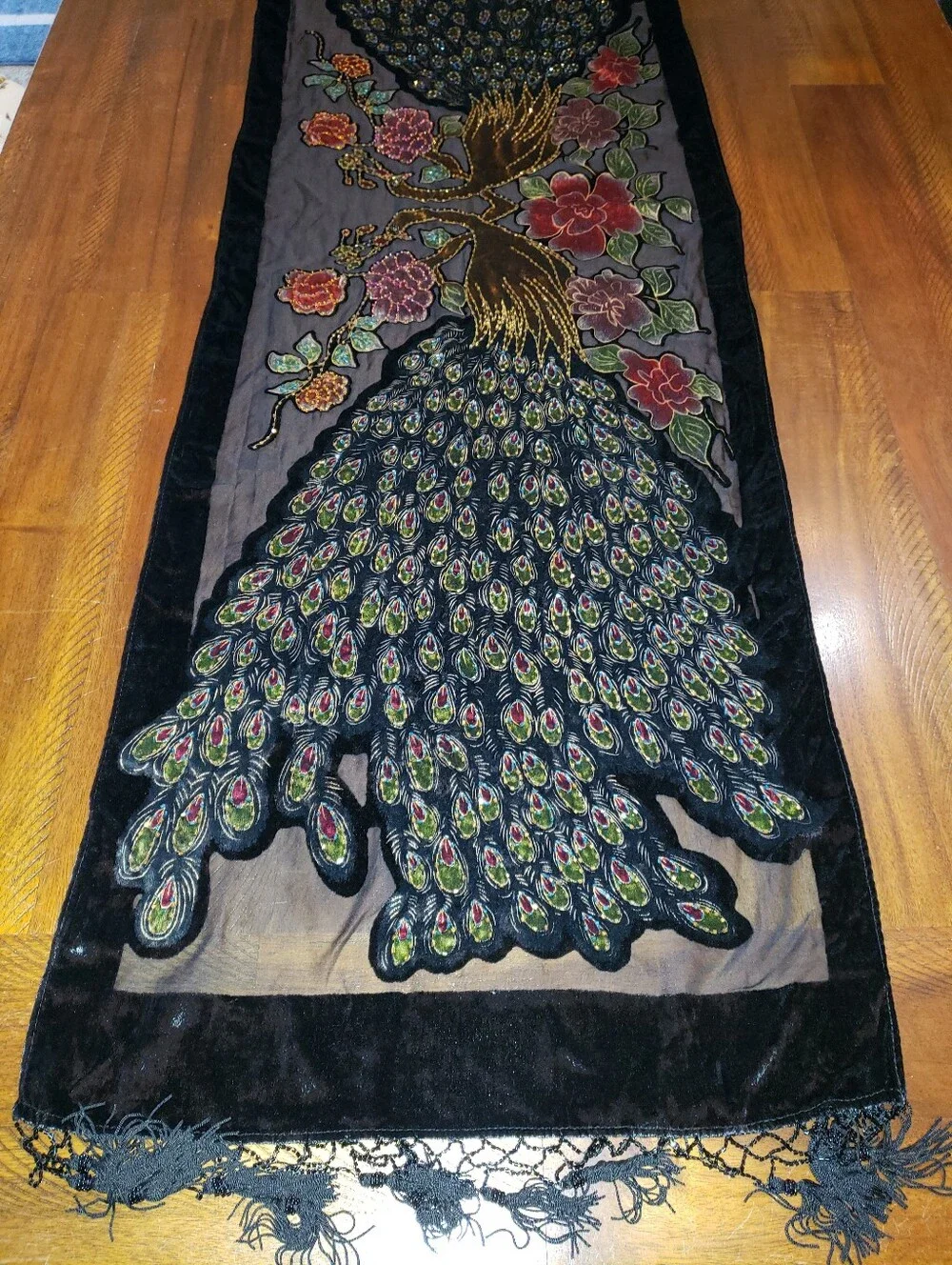 Embroidered Peacock Scarf/Shawl
